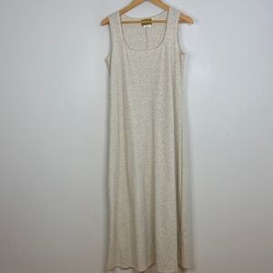 Vintage Linda Lundstrom Tank Dress Womens Large Heathered Beige Sleeveless Maxi